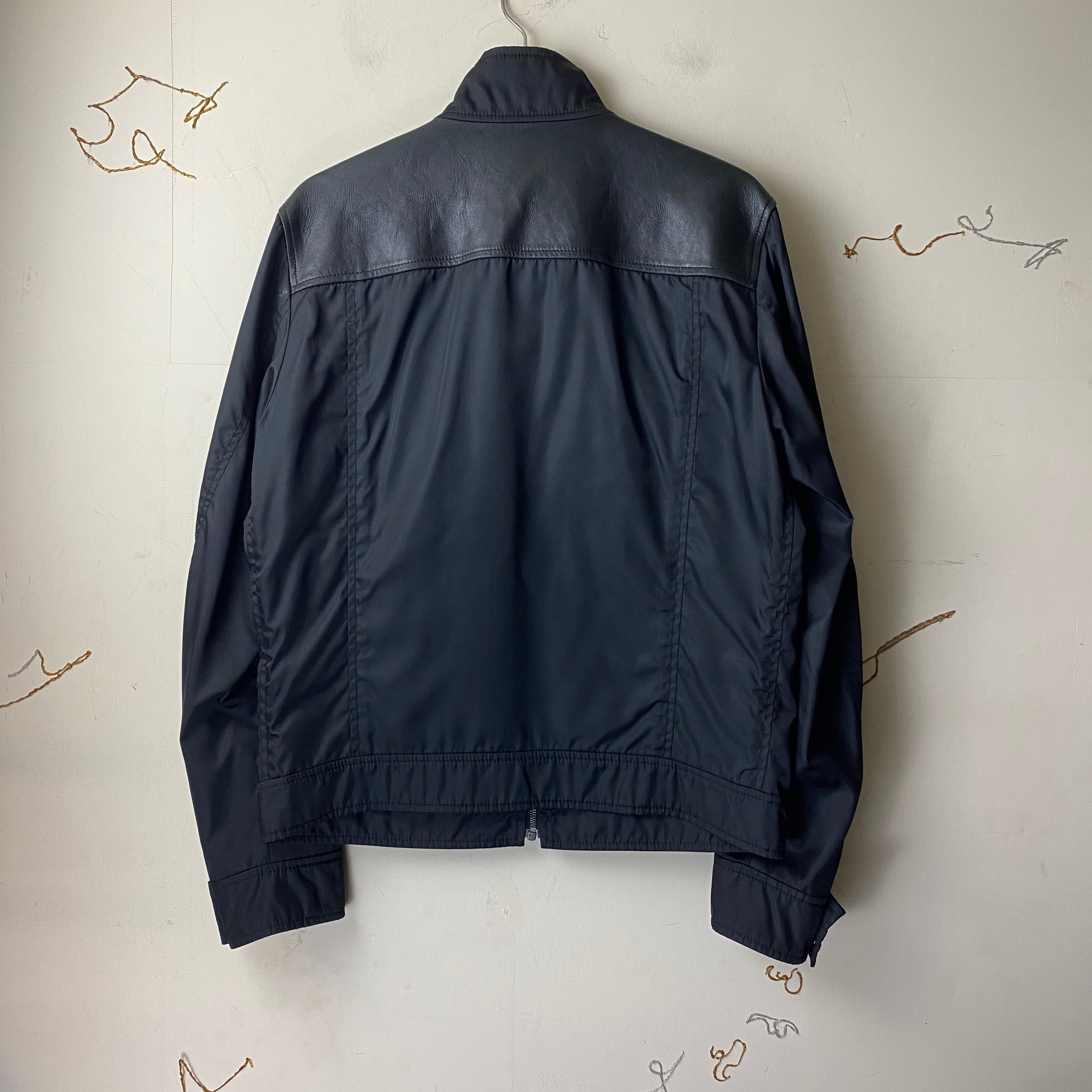 PRADA leather switching nylon riders jacket | NOIR ONLINE PRADA leather switching nylon riders jacket | NOIR ONLINE