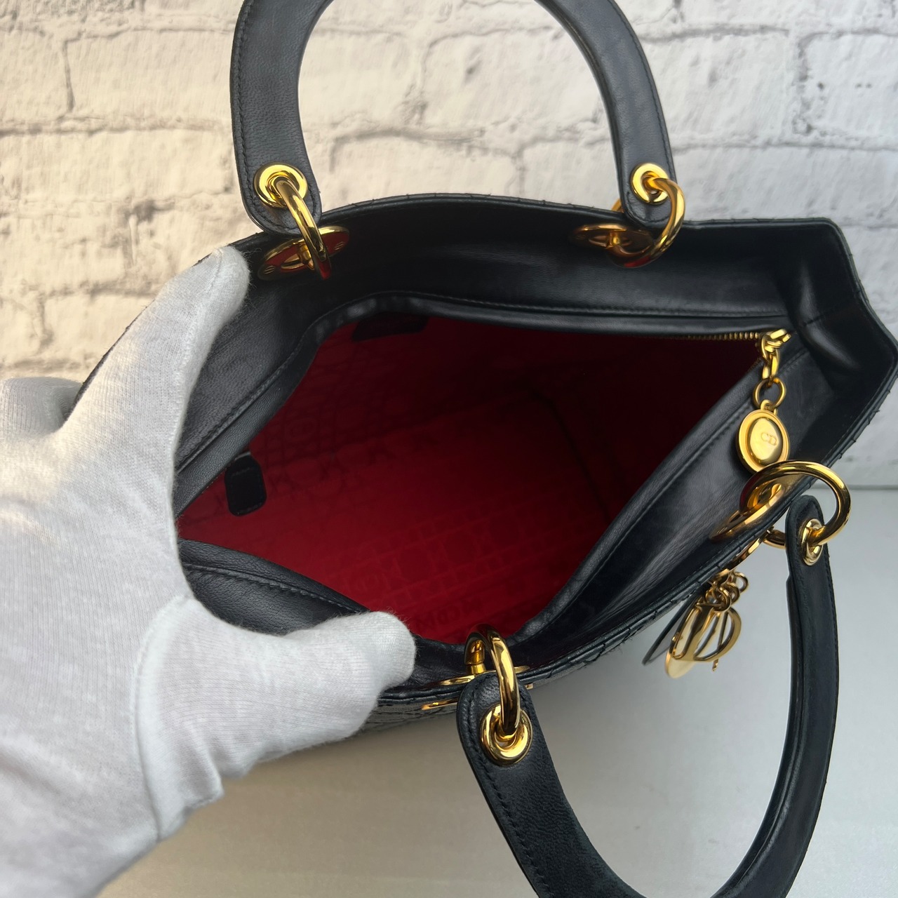 Dior レディディオール ラムスキン ハンドバッグ ブラック A-10655