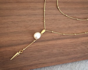 淡水パール スタッズ Y字ロングネックレス