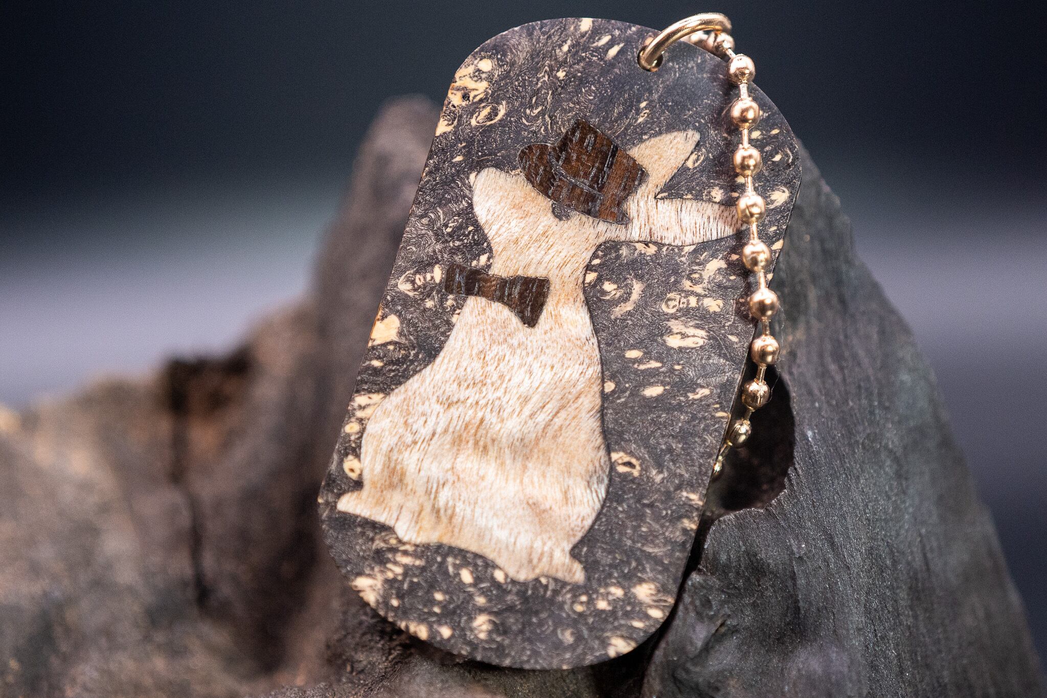 スタビライズウッド メープルバール ドッグタグ 象嵌 三月ウサギ