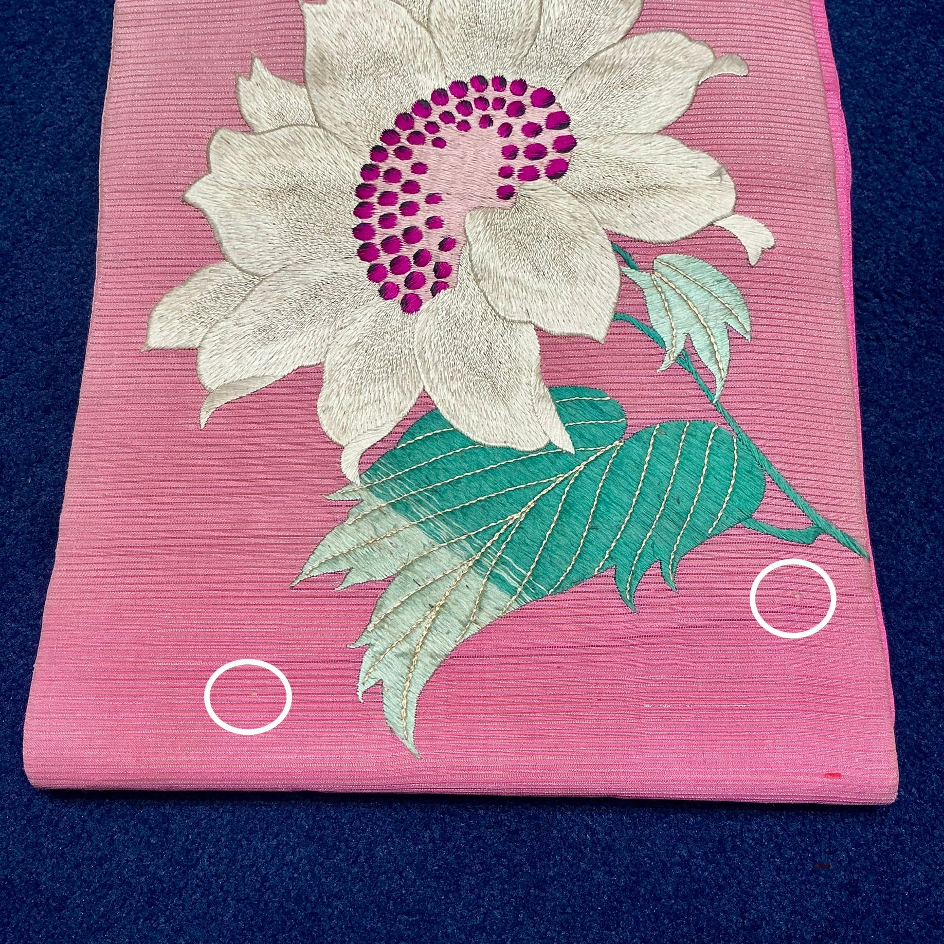 romantic summer＊夏帯 絽 ひまわり 向日葵 花 大柄 ピンク 刺繍