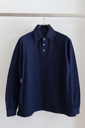 【新品】MINTENS Vintage French Polo Shirts Vintage organic Cotton milling fabric made in JAPAN fabrics/ 日本製 ヴィンテージ生地 オーガニック コットンフライス 長袖 ポロシャツ インディゴブルー オリジナルブランド ヴィンテージ フレンチ シルエット サイズ①・②