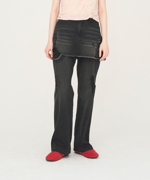 Nora Lily elle /   Skirted Wide Jean/ Black