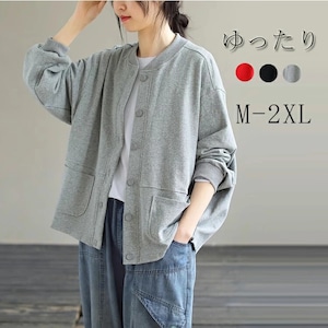 スウェットジャケット スタジャン レディース 3色 M-2XL 長袖 無地 ブルゾン カジュアル 26LT96