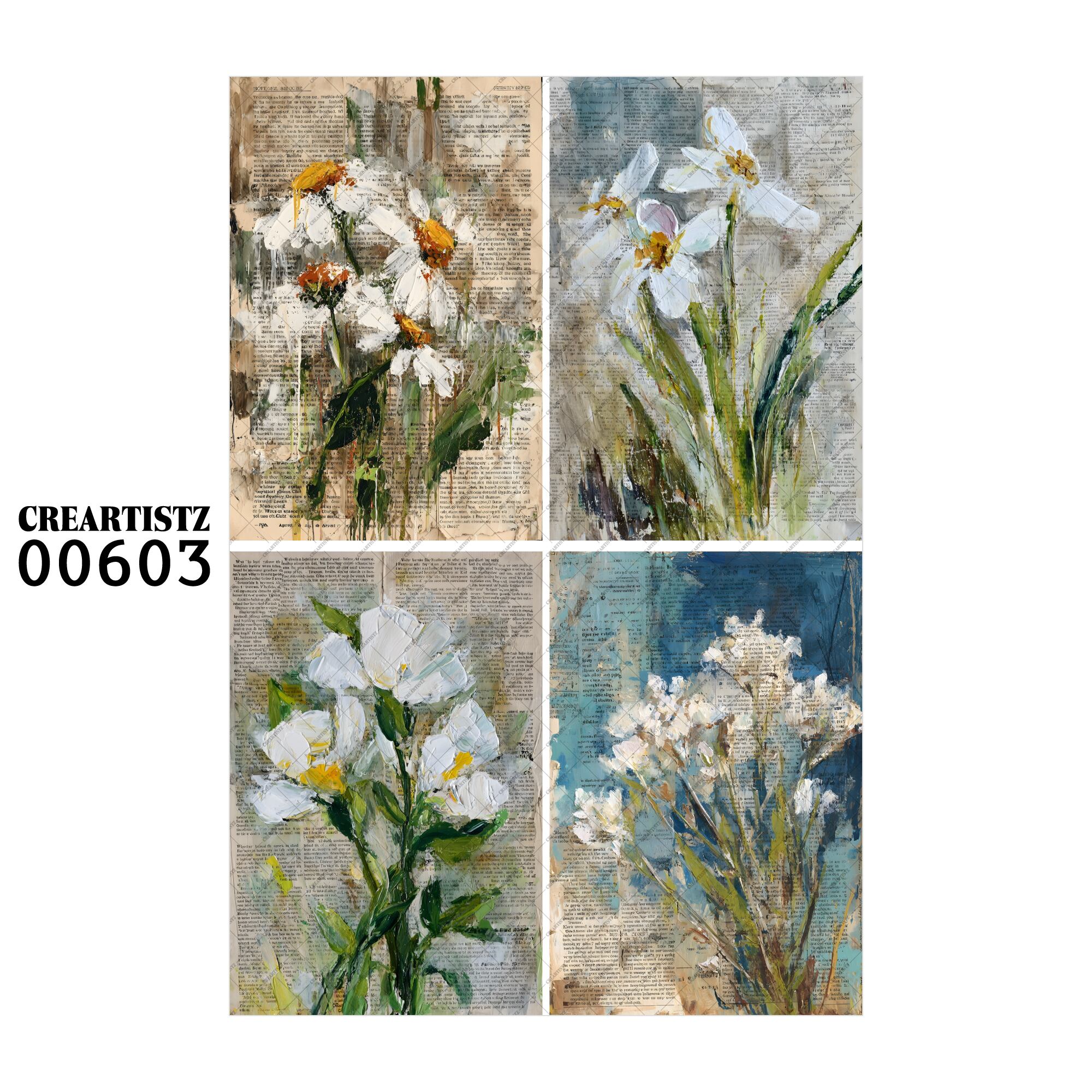 00603 背景 コラージュ素材 オリジナル 12枚セット (4種類×3枚) ペーパー/ステッカー CREARTISTZ