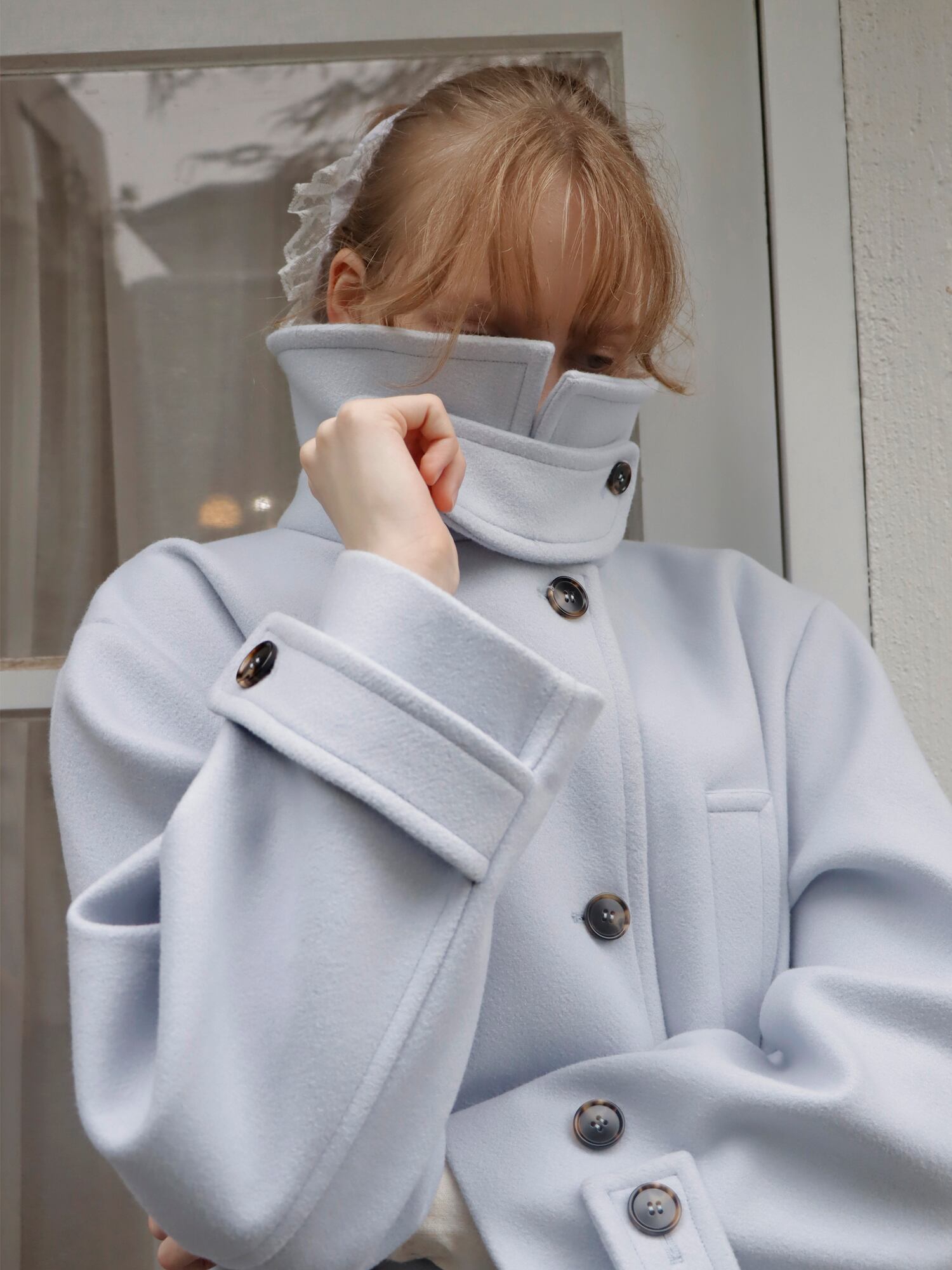 2WAY COLLAR HEFTY COAT -ICE BLUE- | mieya mieya