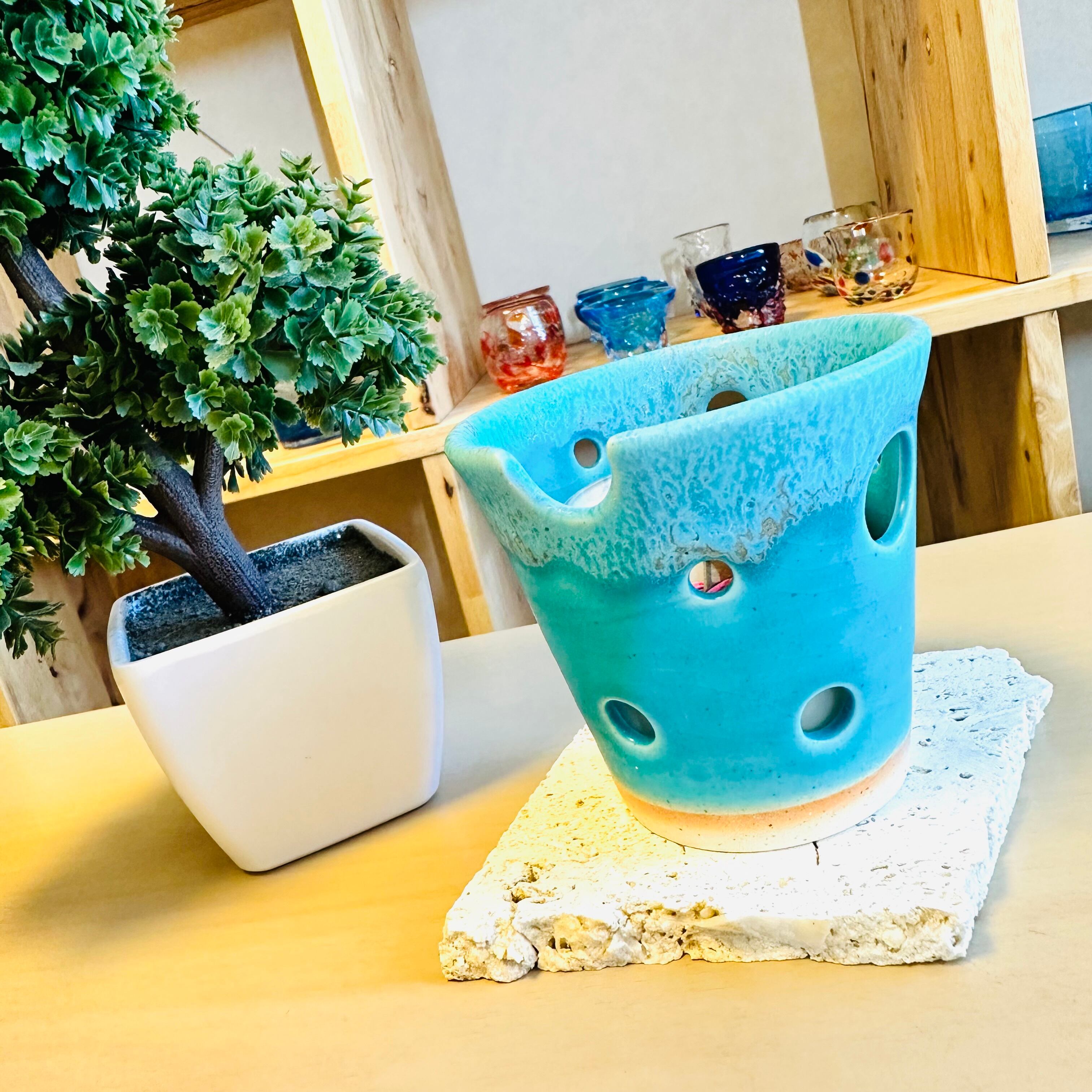 うるま陶器✖️hinokoa キャンドルポット | B-Blue