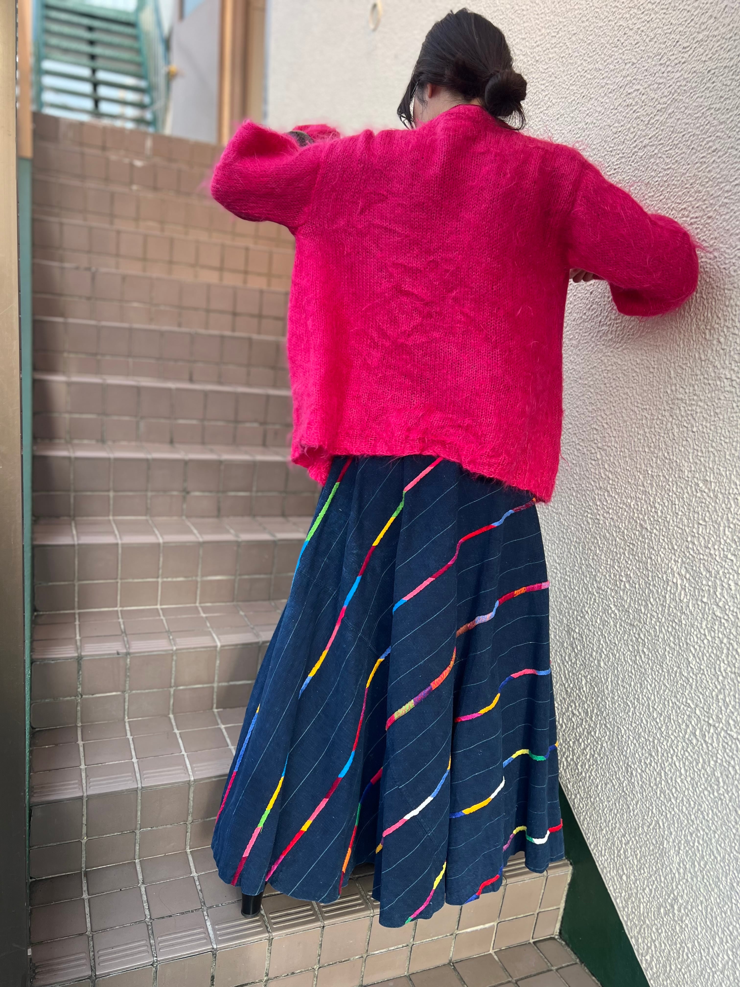 Vintage denim × rainbow embroidery long skirt ( ヴィンテージ 