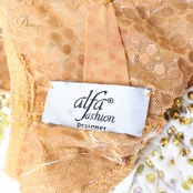 社交ダンス 衣装 Alfa Fashion アルファファッション ドレス ラテン ホワイト系 ゴールド系 アイボリー 金 白 レース フリンジ デモ 競技 ダンス パーティ 発表会 高級感 フロート ダンス衣装 上品 華やか