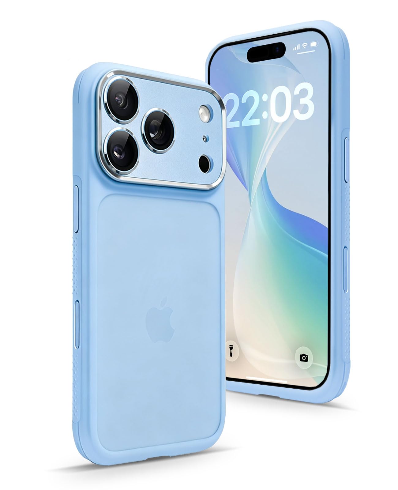 Donocao iPhone 18 Pro用ケース シリコン耐衝撃 半透明 マット背面 薄型 ソフトフィット感 軽量 着脱可能なカメラカバー 2WAY仕様 カメラコントロールボタン付き 黄変防止 ストラップホール付き 滑り止め かわいい オシャレあいふおん18プロケース ブルー