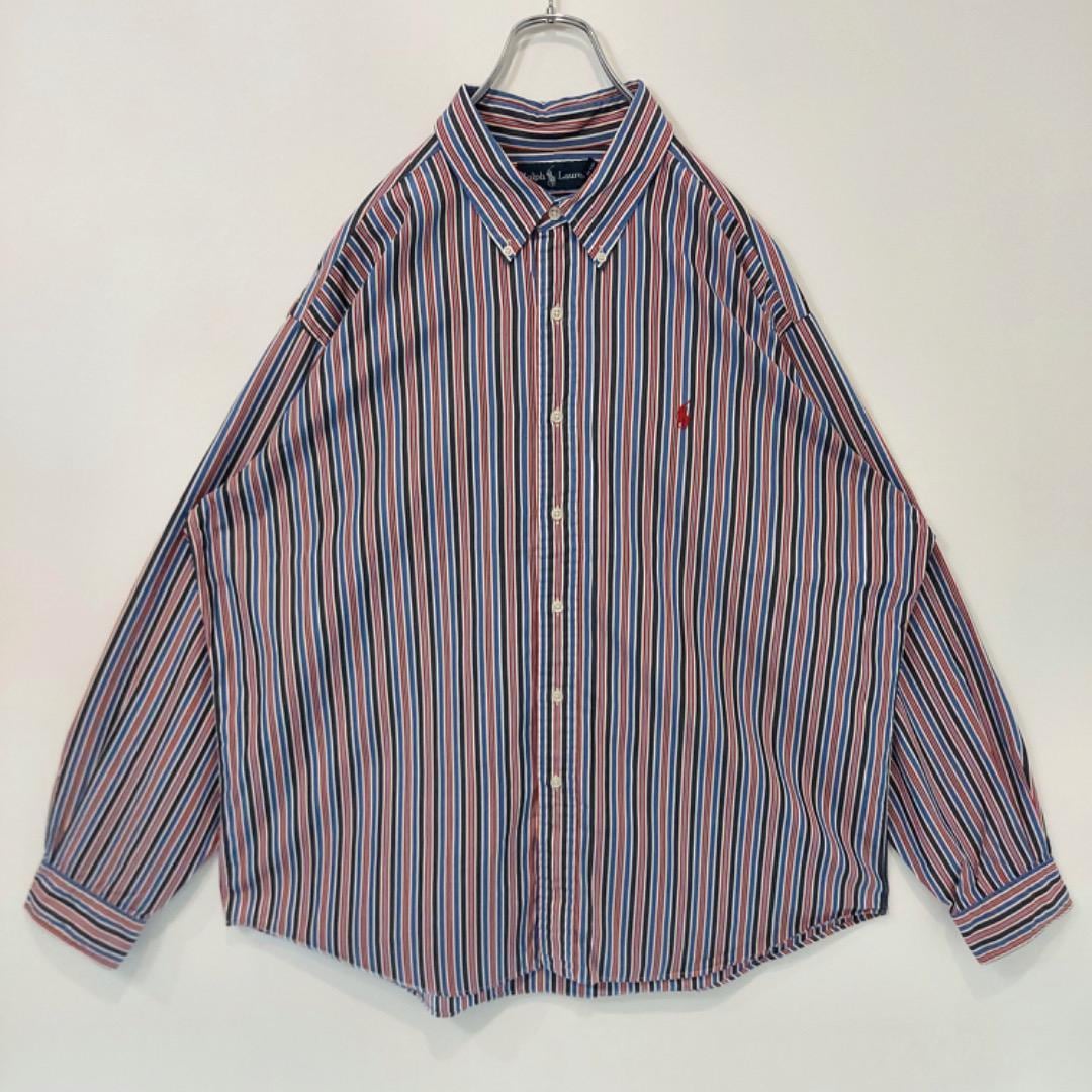 90s Ralph Lauren　ストライプ　オープンカラーシャツ　レッド 古着】90s ラルフローレン / RALPH LAUREN マルチカラー