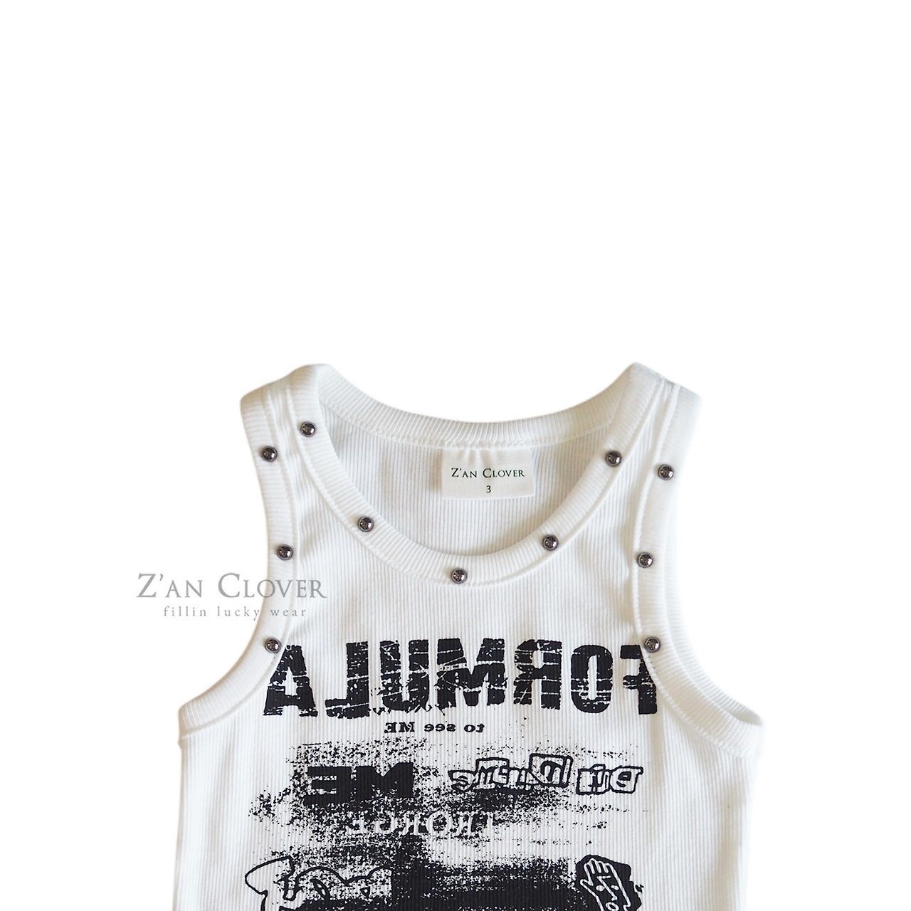 [Z’AN CLOVER] Stud graphic sleeveless / [지안클로버] 스터드그래픽나시
