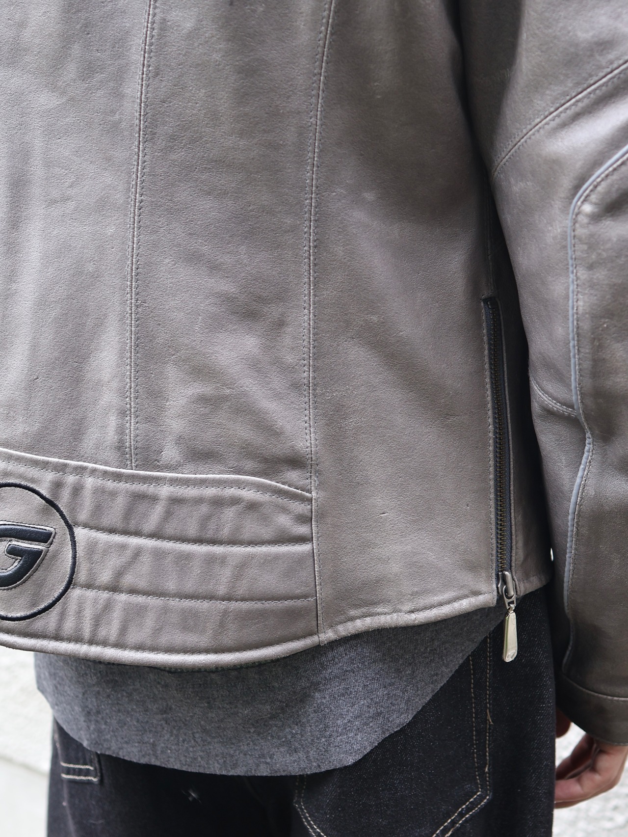grey racing leather jacket