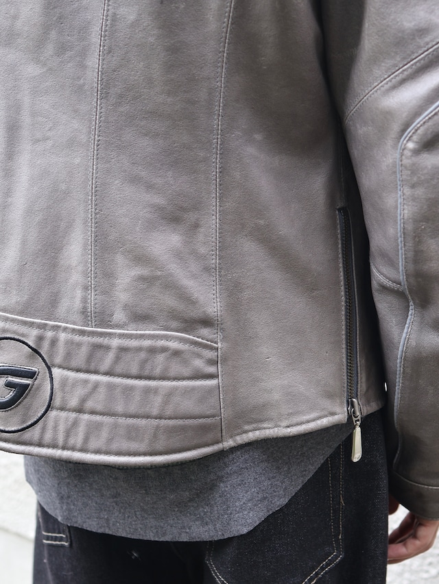 grey racing leather jacket