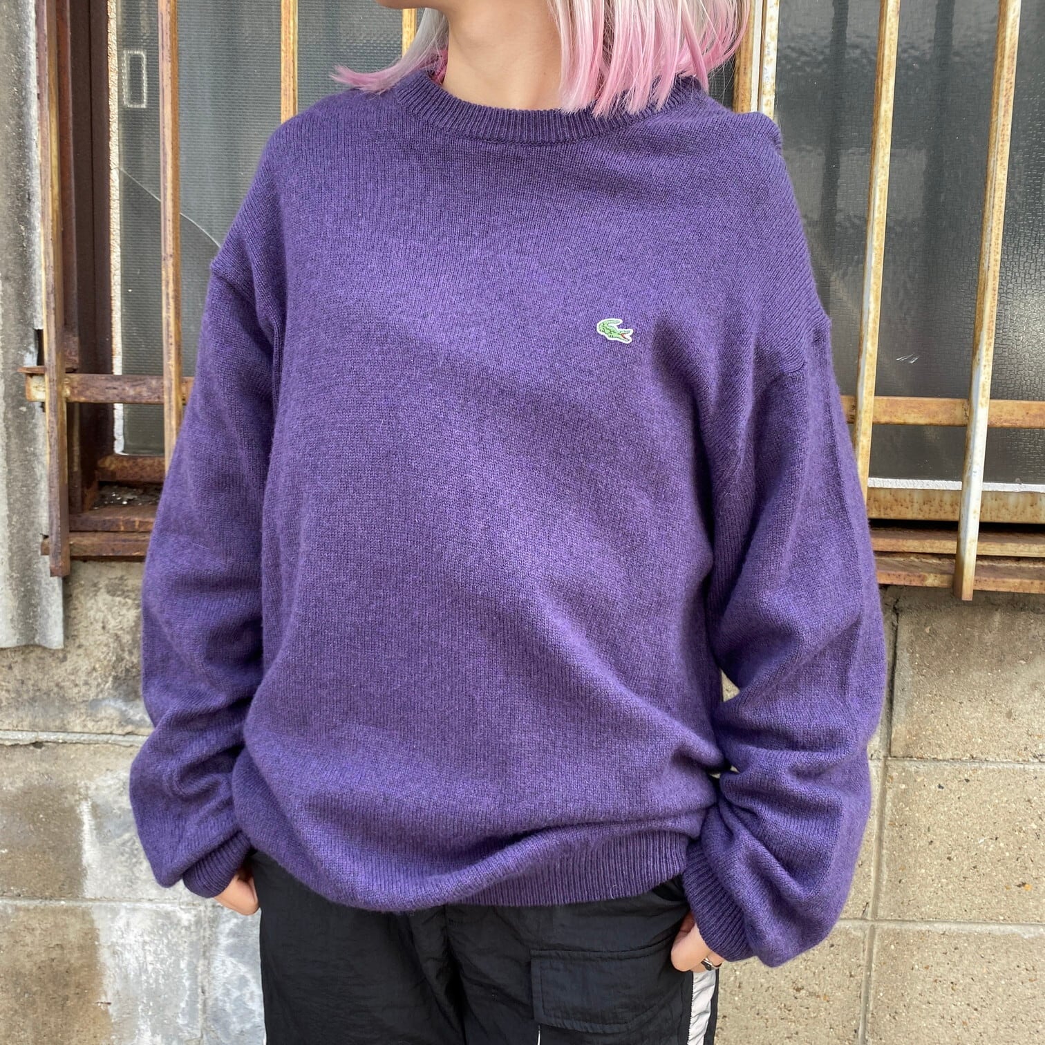 Devanlay社製 Lacoste ラコステ ウールニットセーター メンズl相当 古着 紫 パープル クルーネック ニットセーター Cave 古着屋 公式 古着通販サイト