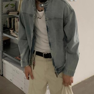 ショートスタンドカラーデニムジャケット　0879