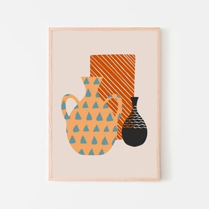 アブストラクトアート / アートポスター インテリア 2L〜 植物 花瓶 壺 vase ストライプ 縞模様 ミニマル テラコッタ 三角 ウェーブ