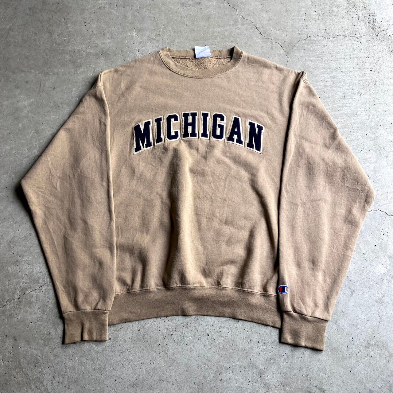 Champion チャンピオン Michigan カレッジロゴ ワッペン スウェット メンズl 古着 トレーナー ベージュ ライトブラウン 茶色 スウェット Al2109 Cave 古着屋 公式 古着通販サイト