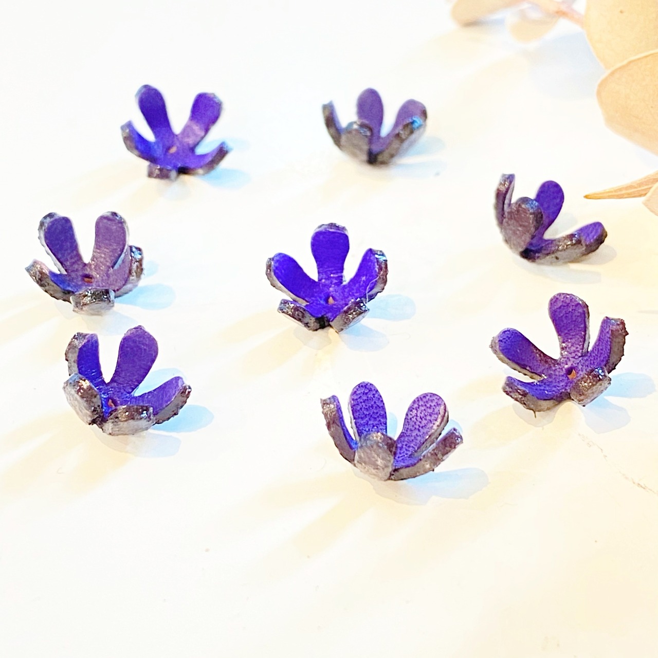 【アウトレット3D立体レザーフラワー】スターフラワー (ピン無しタイプ)8個入(パープル） - 2