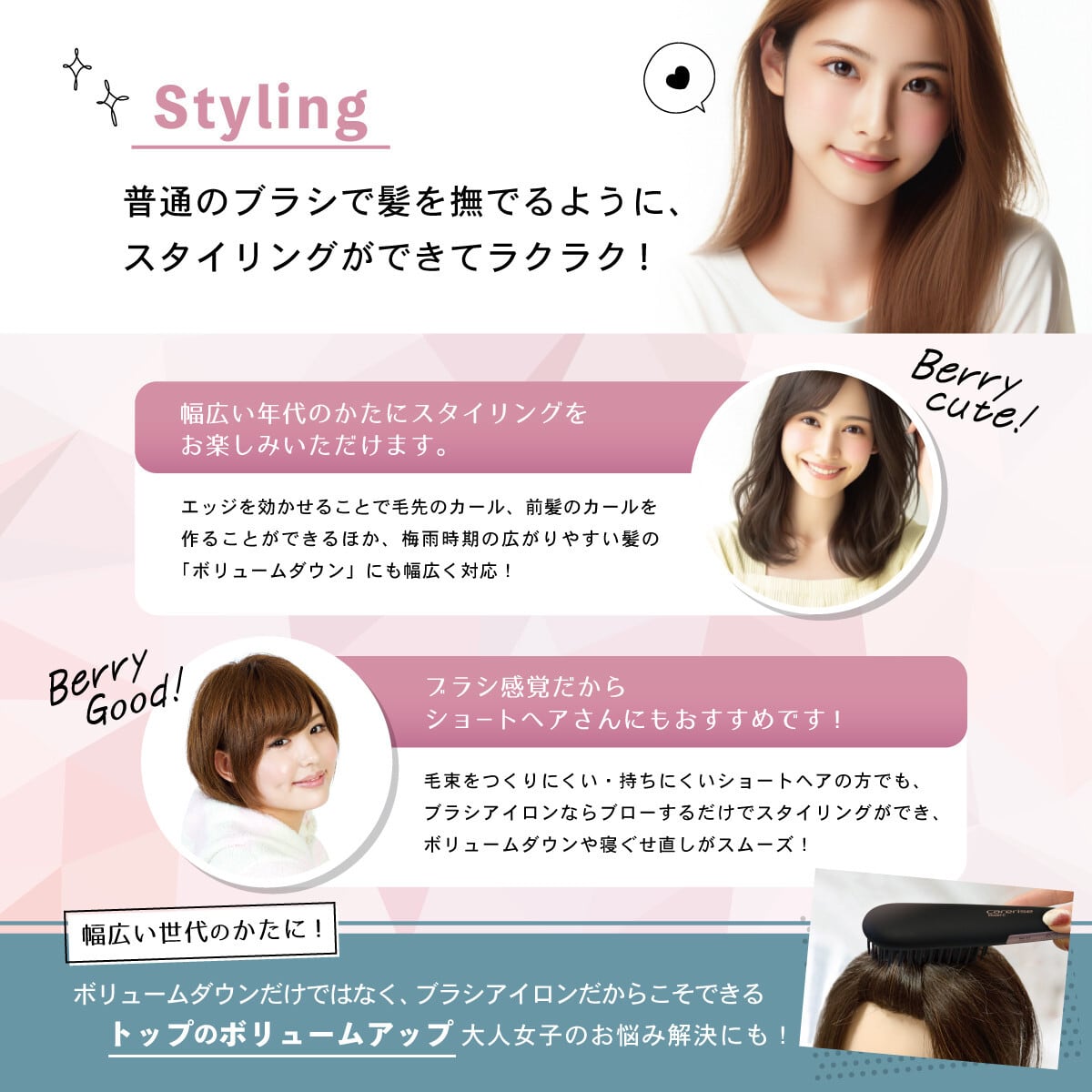 大特価※ケアライズ モデルC ブラシ型ヘアアイロン【B-50CMB】黒色