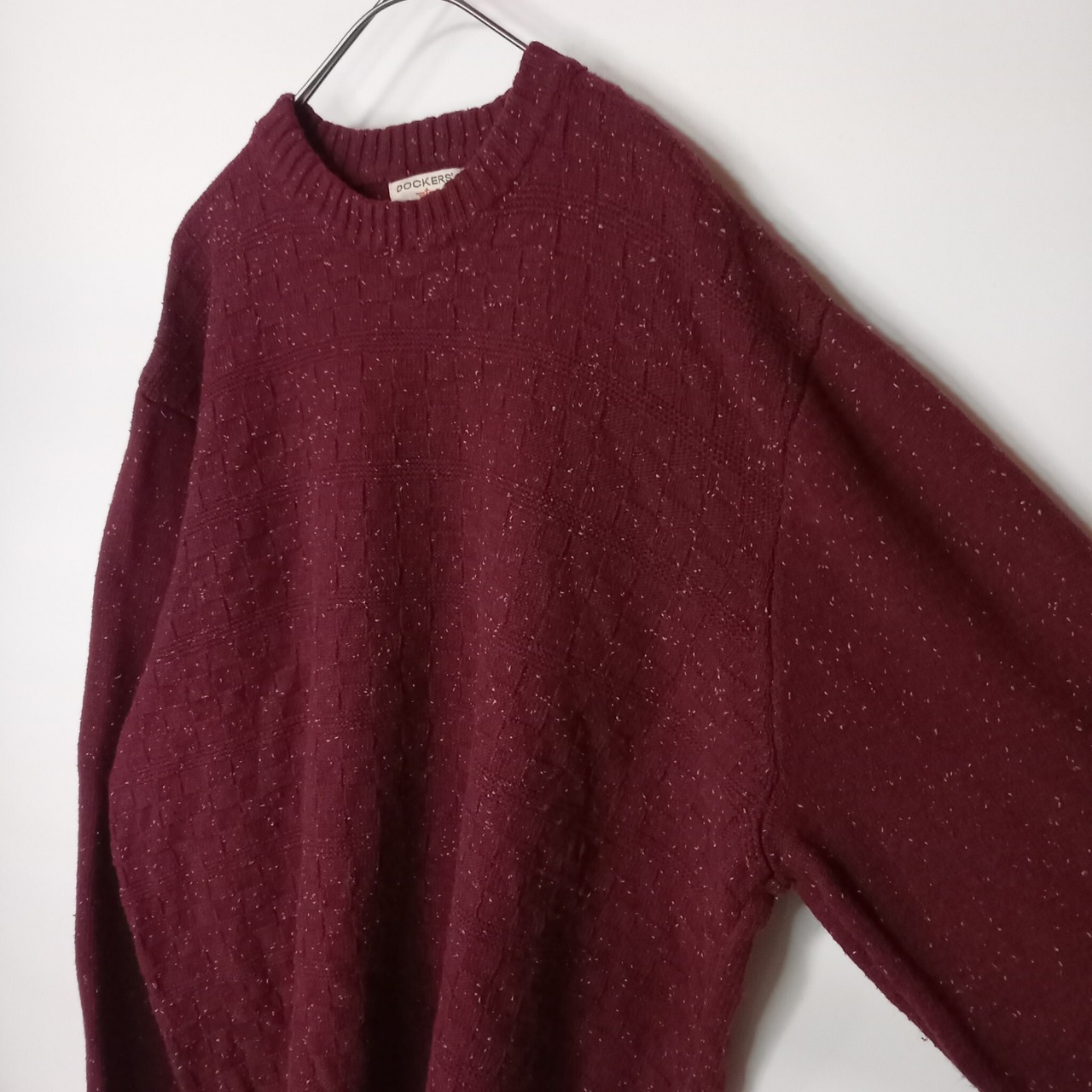 DOCKERS　クルーネック　コットンニット　セーター　中厚手　ミドルゲージ　無地　ワインレッド　XL