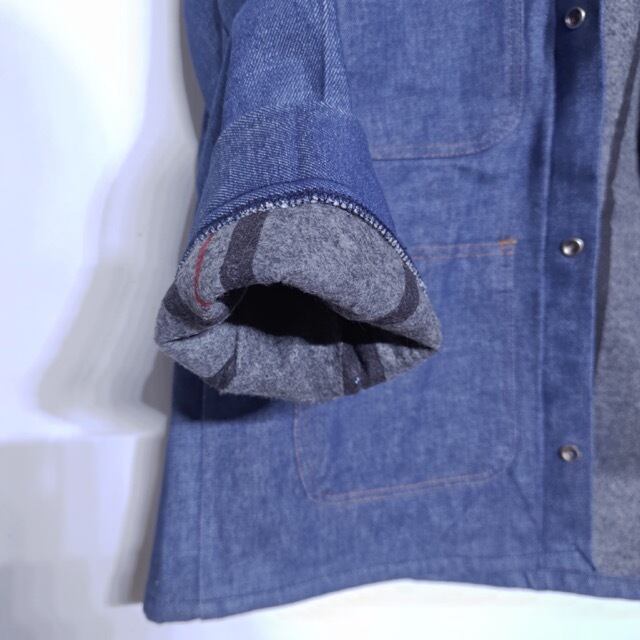 ヴィンテージ　デニムカバーオール プリズナージャケット　囚人　ステンシル DOCステンシルプリント囚人プリズンプリズナーデニムカバーオールXL