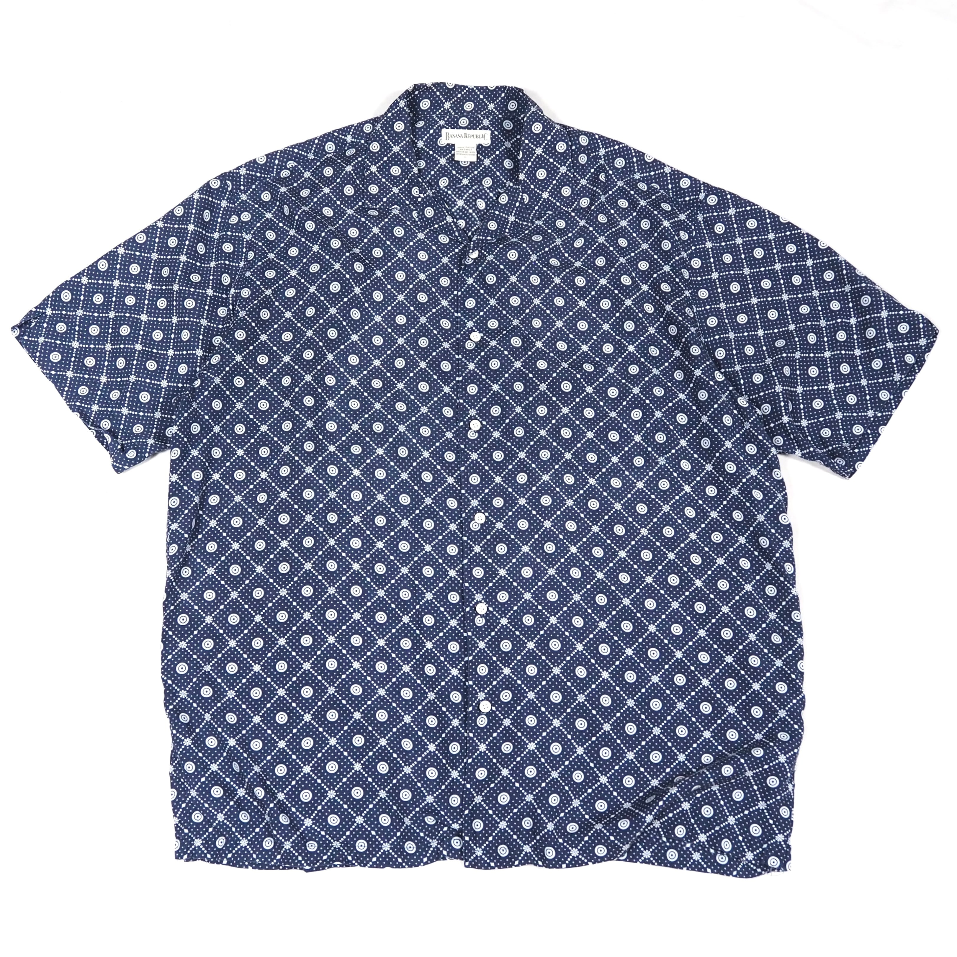 BANANA REPUBLIC open collar s/s shirt L/navy 90's バナナリパブリック オープンカラー 半袖シャツ