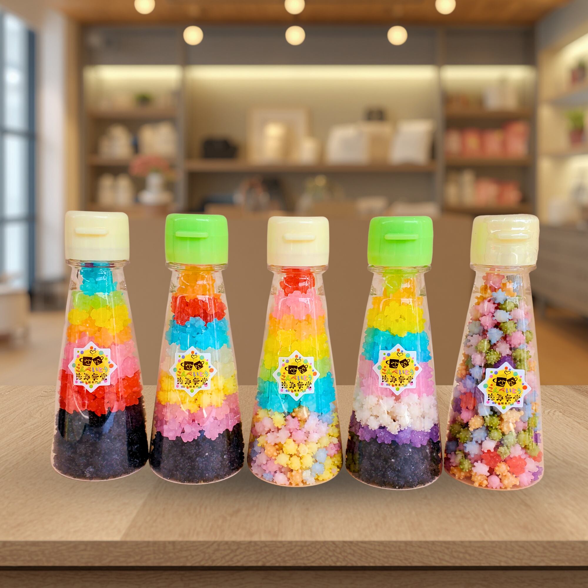 ☆プラスチック容器☆幸せの虹色金平糖 ミニタワー (Konpeito