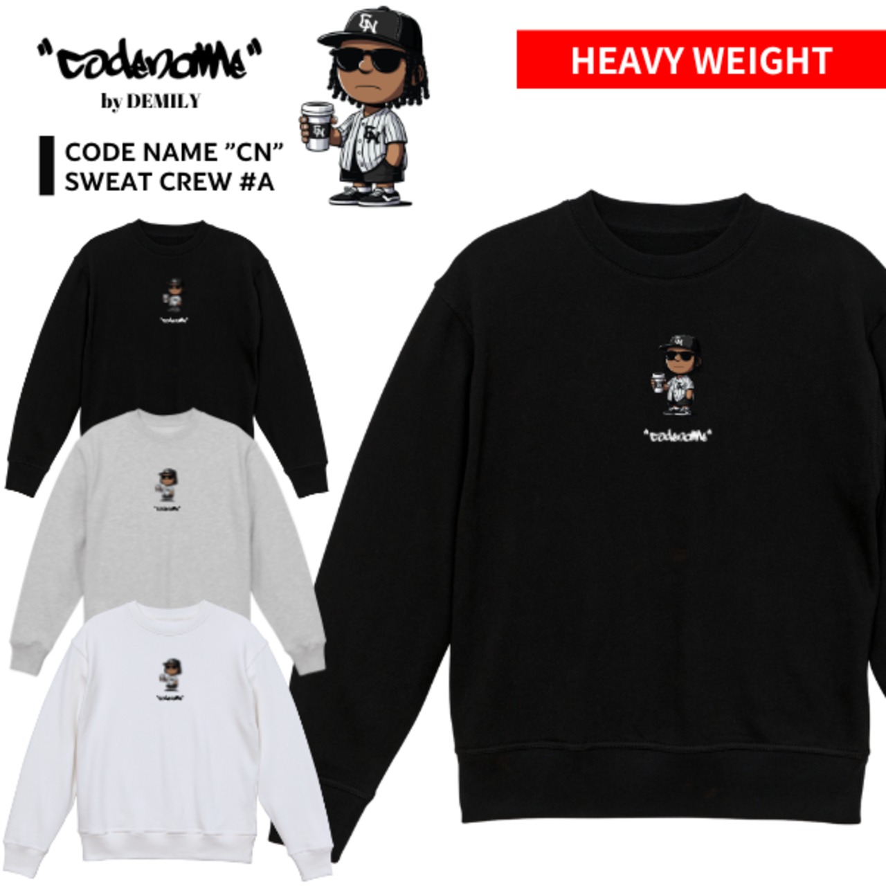 CODENAME "CN" Print Crew #A (Black/Ash Gray/Off White) - 1