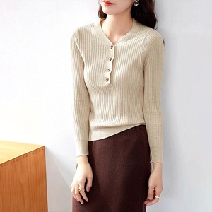 リブニット 長袖 レディース 秋冬 韓国 トップス ハーフボタン シンプル 通勤 ビジネス オフィス カジュアル 大人 きれいめ ニット 大人可愛い 大人女子
