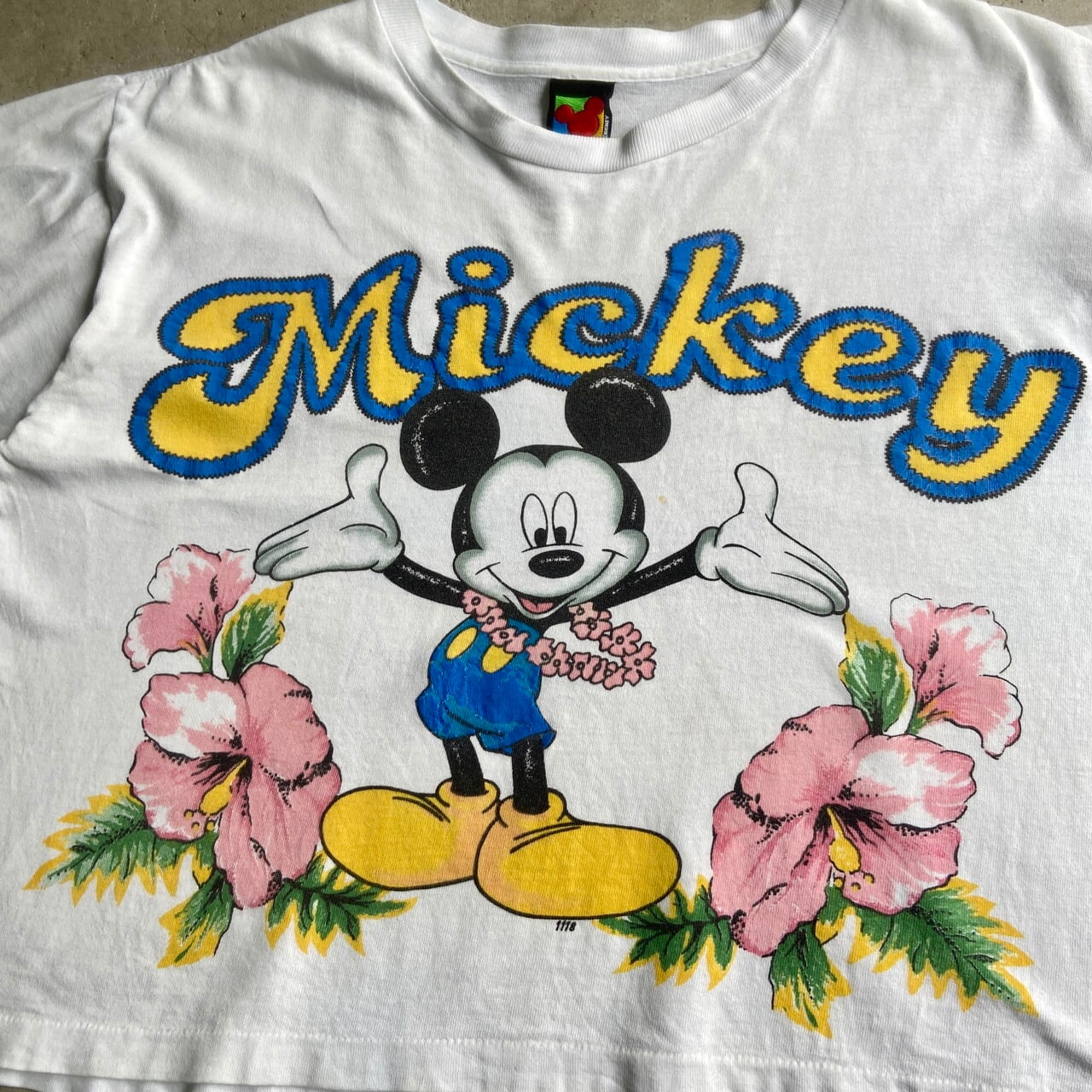 90年代 Disney ディズニー ミッキーマウス ショート丈 キャラクタープリントTシャツ メンズ レディースXL相当 レディース 古着 90s  ヴィンテージ ビンテージ ホワイト 白 シングルステッチ【Tシャツ】【FSS2308-30】 | cave 古着屋【公式】古着通販サイト