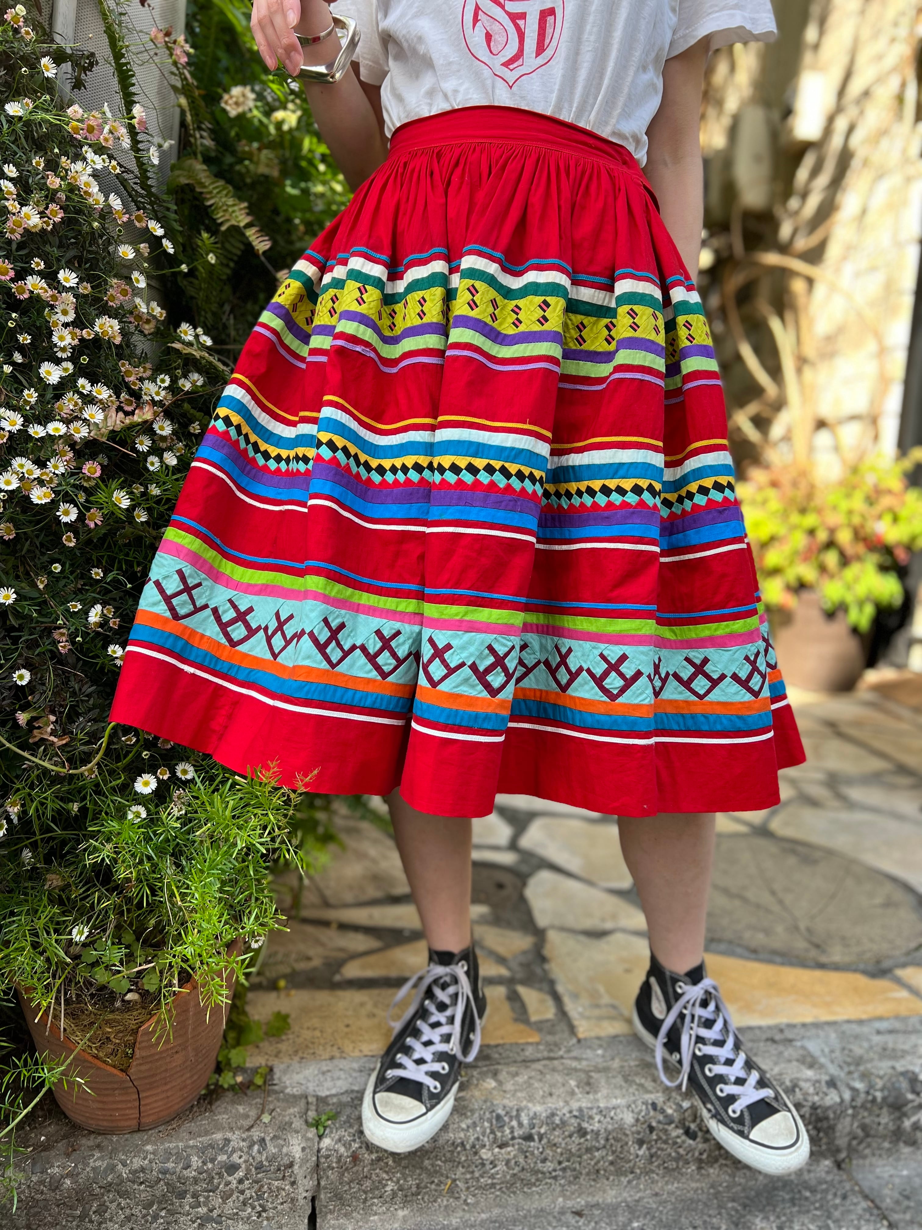 ☆ special☆Vintage seminole red × multicolor patchwork cotton 