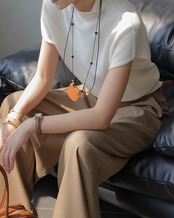 Plain highneck shortsleeve Sweater　T20097