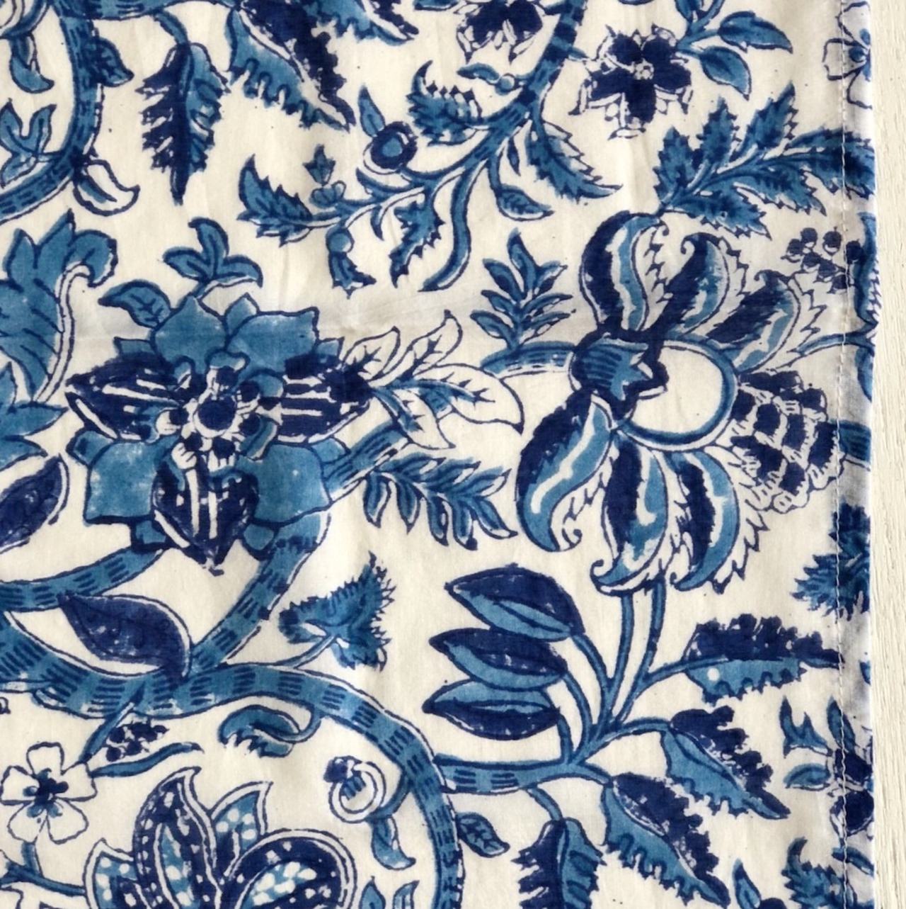 木版染めハンカチ《No.06》 インド綿ボイル ブルー 花