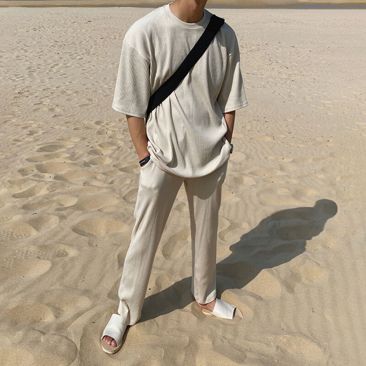 サマーリブベージュスーツTシャツ　MT0080452