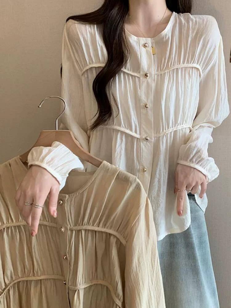 大人見えする透け感とシルエットが魅力 切り替えシフォンペプラムブラウスペプラムブラウス シアー ゴールド 大人可愛い 上品 お洒落 カジュアル きれいめ フェミニン ペプラム 体型カバー 大きいサイズ 韓国 CH10403