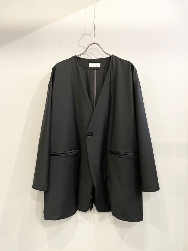 T/f Lv5 washable stretch tropical virgin wool collarless jacket - black