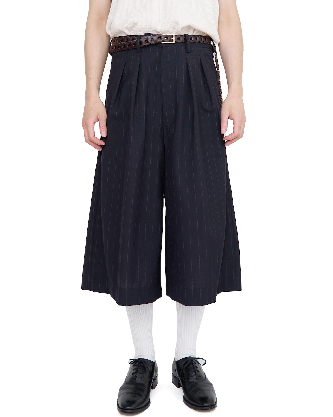 m's braque for MURPHH "CROPPED TUCKED BAGGY PANTS〔NAVY CHALK〕"