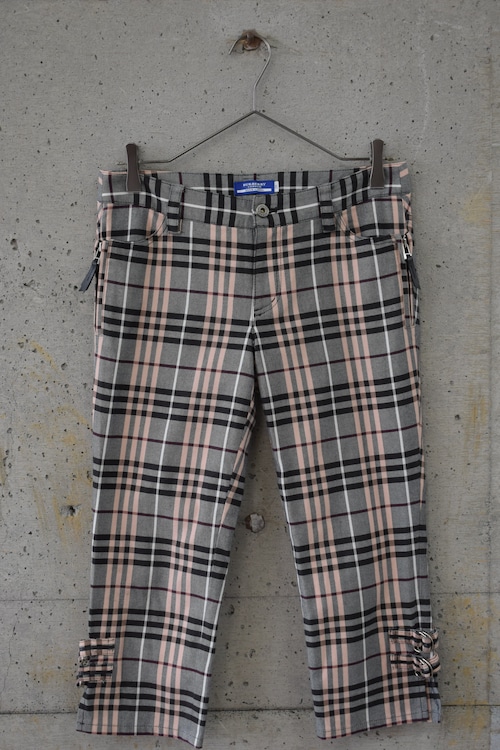 Pink and black plaid cropped pants