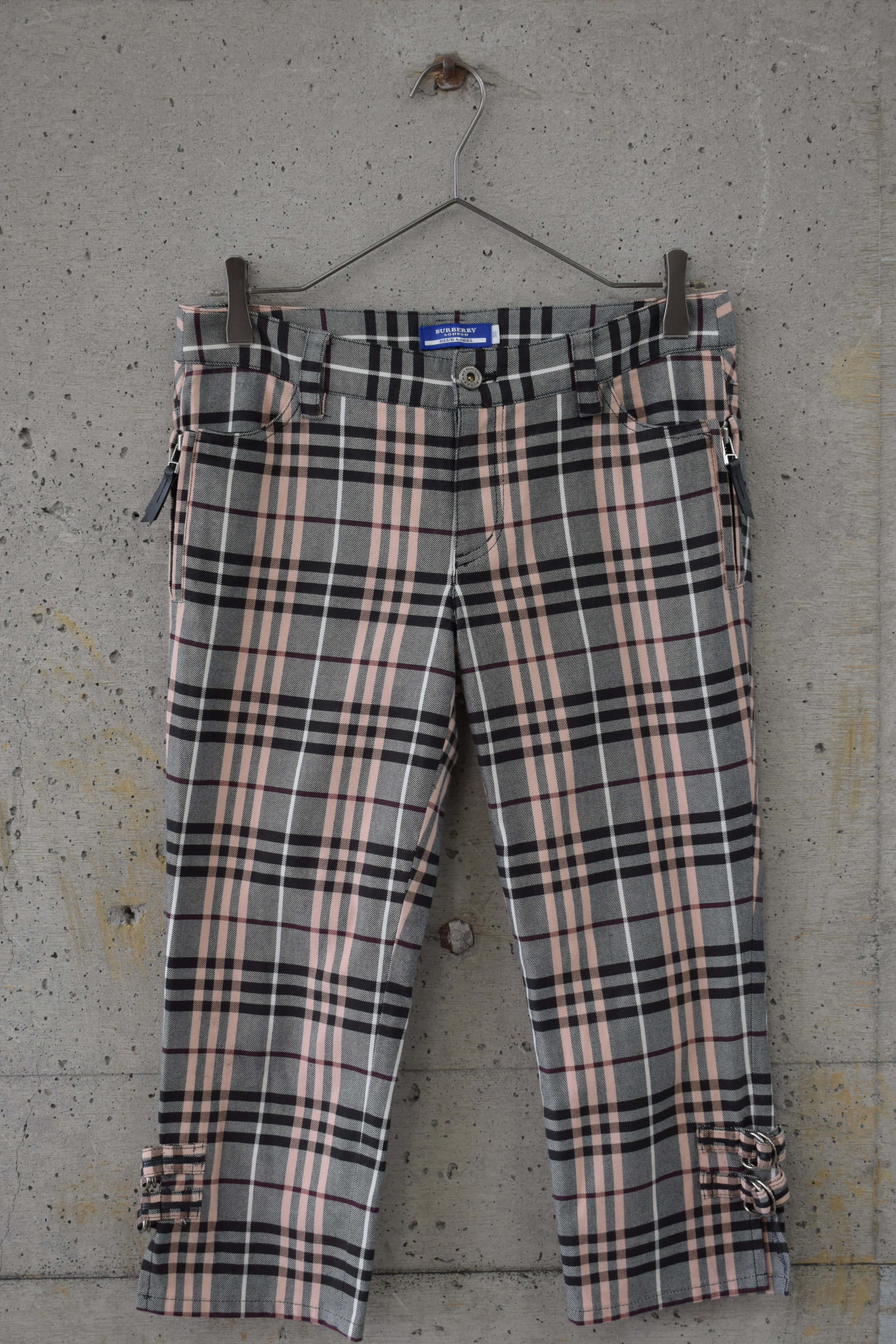 Pink and black plaid cropped pants