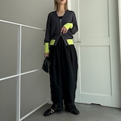 配色WジップサマーニットCD/グレー×イエロー
