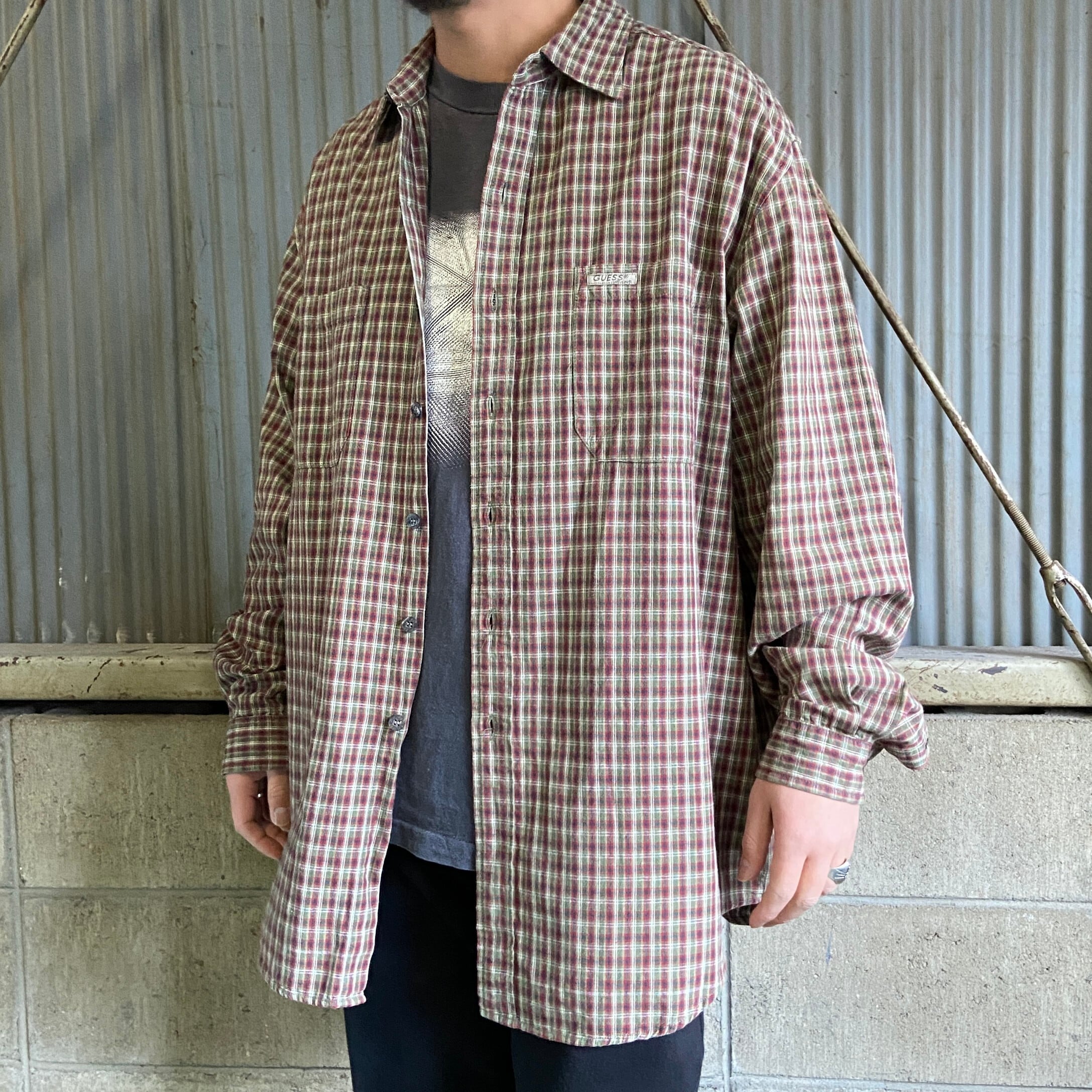 ビッグサイズ 90年代 GUESS JEANS ゲス チェックシャツ メンズ2XL 古着 