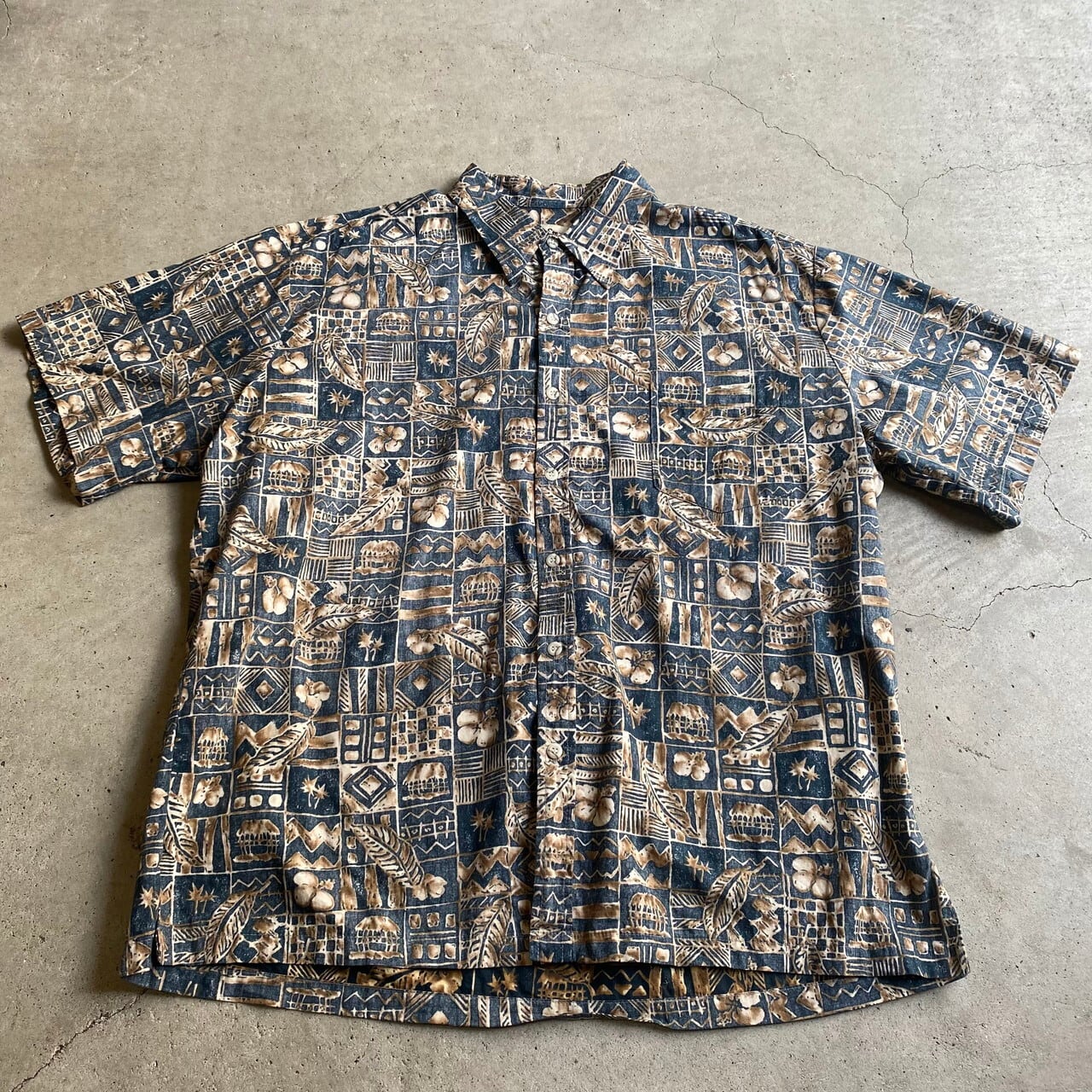 メンズ アロハシャツ 超ビッグサイズ！5XL ネイビー USA 90s 半袖