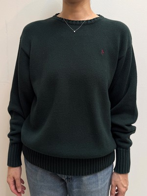 NI16-2 USED Ralph Lauren COTTON KNIT "DARK.GREEN" -L-