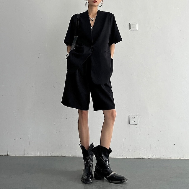 collarless short-sleeved jacket and half pants 10946