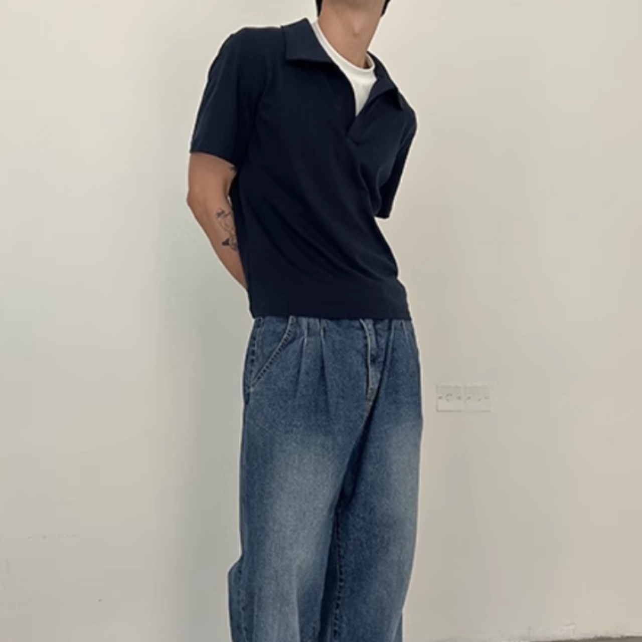 Vネック半袖ポロシャツ　0789