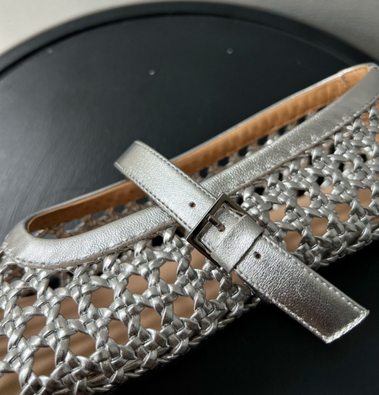 メッシュレザー フラットシューズ