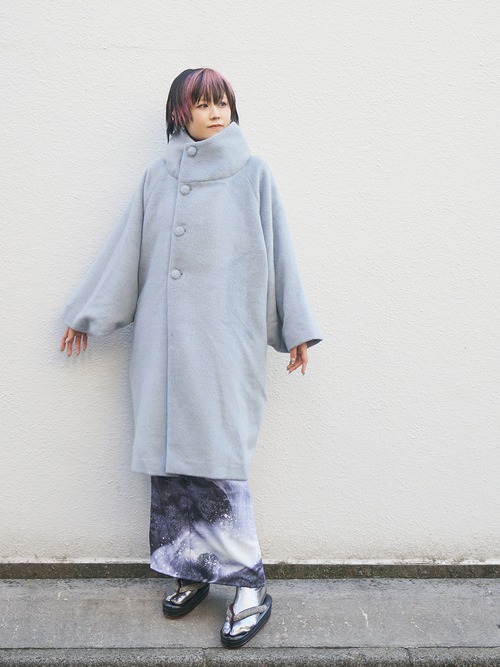 【即納品】立衿コート　ライトブルー　[B1131]