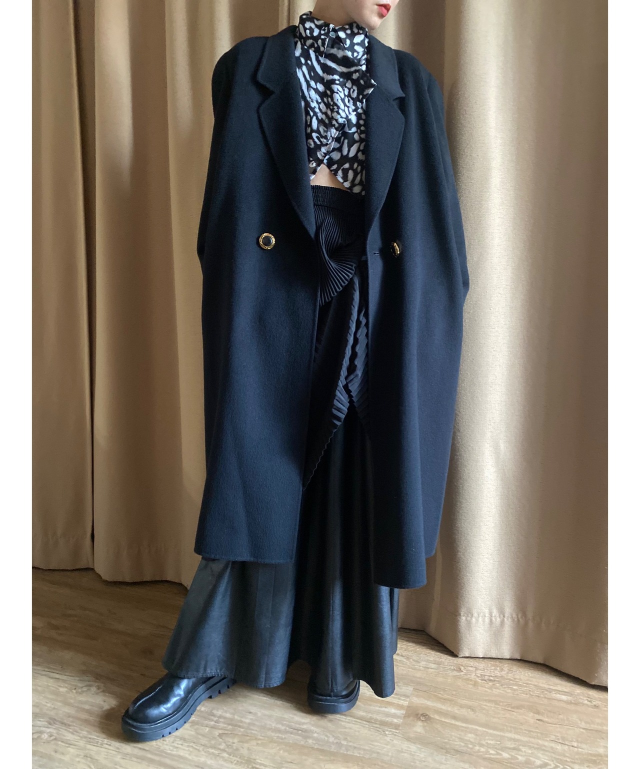 80-90sSTANLEY black long coat-3786-12