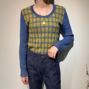 70's BLOCK CHECK RIB KNIT